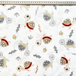 Baumwolle 100% Schildkröten beige-grau auf weißem Hintergrund  