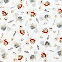 Baumwolle 100% Schildkröten beige-grau auf weißem Hintergrund  