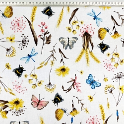 Baumwolle 100% Insekten und Wiesenblumen auf weißem Hintergrund  