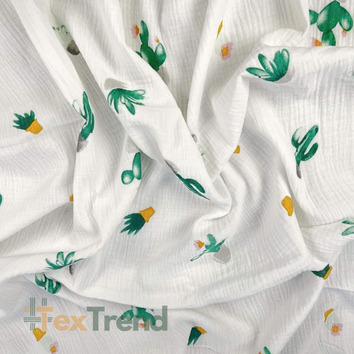 Musselin Double Gauze bedruckt mit Kakteen  