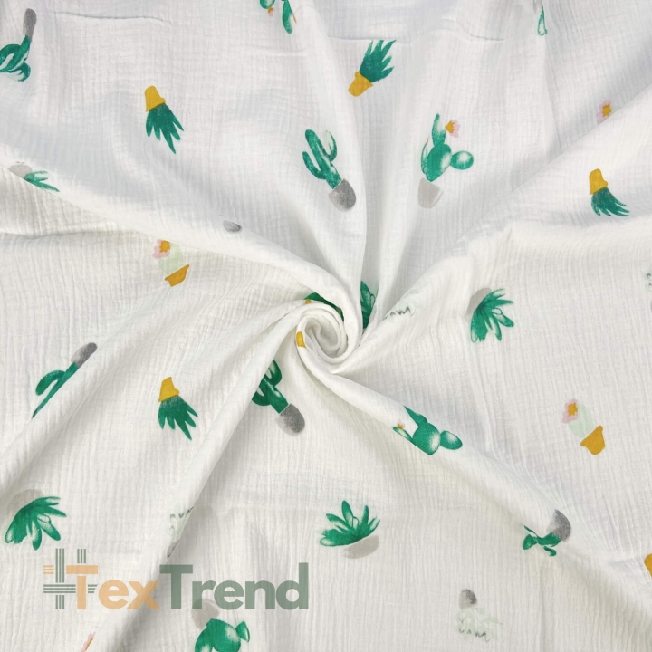 Musselin Double Gauze bedruckt mit Kakteen  