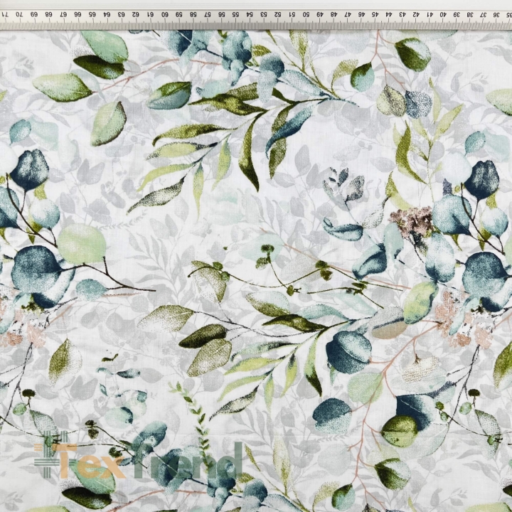 100% Baumwolle mit mint-türkisen Eukalyptusblättern  