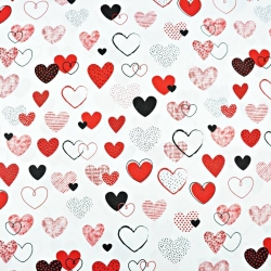 Baumwolle 100% gemusterte rote Herzen auf weißem Hintergrund  