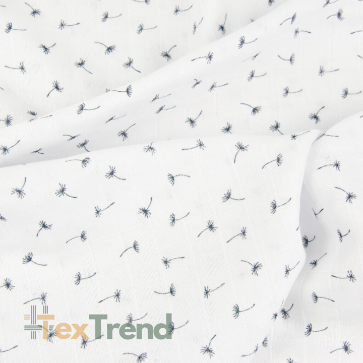 Baumwolle Musselin Pusteblumen MINI graphit auf weißem Hintergrund  