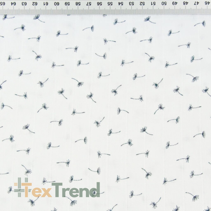 Baumwolle Musselin Pusteblumen MINI graphit auf weißem Hintergrund  