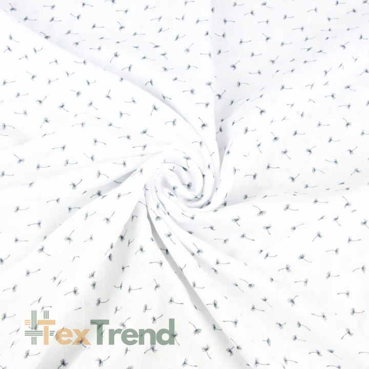 Baumwolle Musselin Pusteblumen MINI graphit auf weißem Hintergrund  