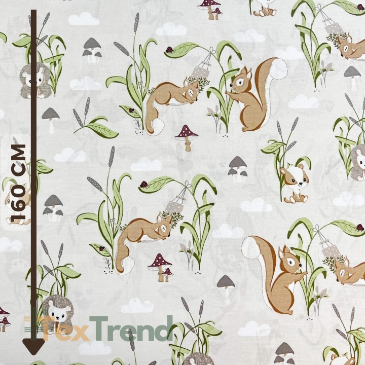 Baumwolle 100% Eichhörnchen auf der Hängematte auf hellbeigem Hintergrund  