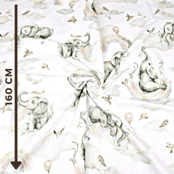 Baumwolle 100% pastellfarbene Elefanten mit Regenbogen auf weißem Hintergrund  