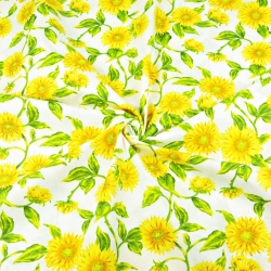 Baumwolle 100% Sonnenblumen auf weißem Hintergrund - 220cm  