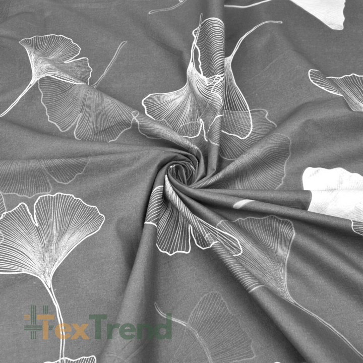 Baumwolle 100% Ginkgo-Blätter auf dunkelgrauem Hintergrund  