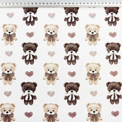 Baumwolle 100% braune Bären mit Herzen auf weißem Hintergrund  