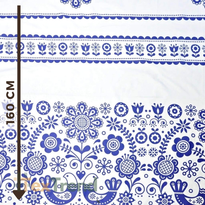 Baumwolle 100% skandinavisches Muster mit Blumen in marineblau auf weißem Hintergrund  