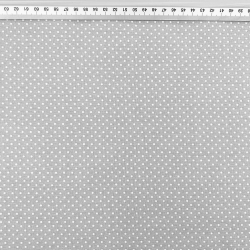 100% Baumwolle mit weißen Punkten auf grauem Hintergrund  