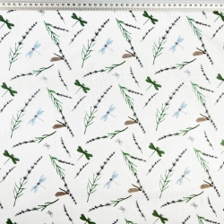 Baumwolle 100% Insekten und Libellen mini auf weißem Hintergrund  