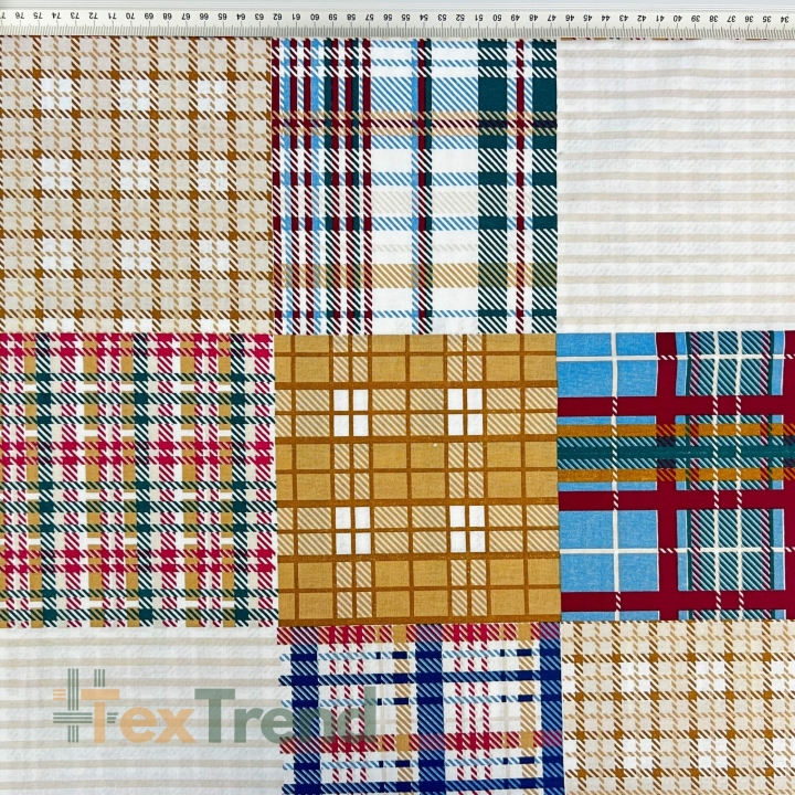 Baumwolle 100% Patchwork kariert blau-beige  