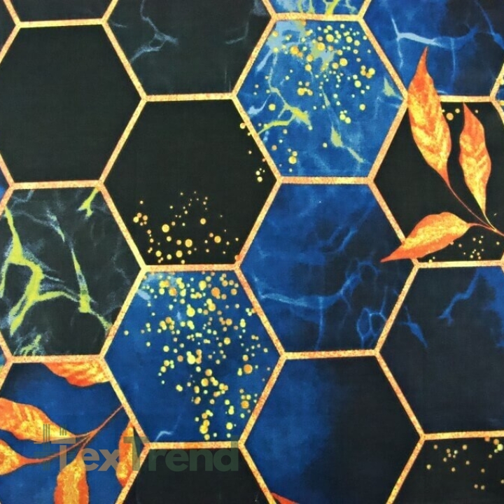 100% Baumwolle Honigwaben gold-blau - 220cm  