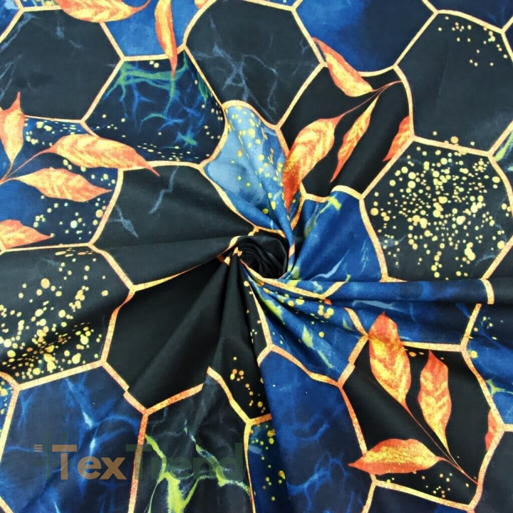 100% Baumwolle Honigwaben gold-blau - 220cm  