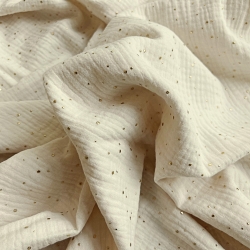 Musselin double gauze ecru (Ivory) mit goldenen Punkten  
