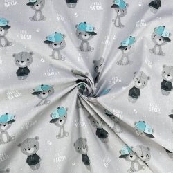 Baumwolle 100% Baby-Boy-Bären auf grauem Hintergrund  