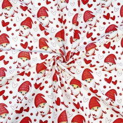 Baumwolle 100% Wichtel mit Herzen auf weißem Hintergrund  