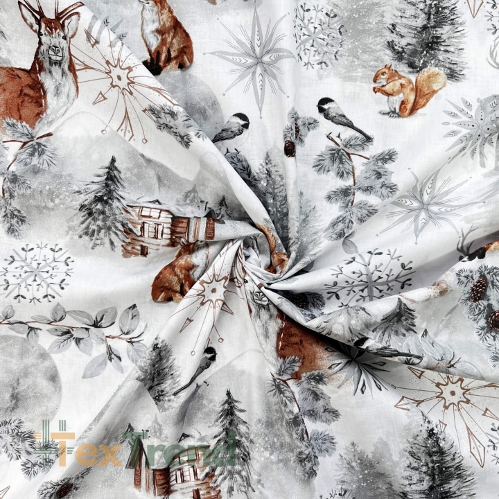 Baumwolle 100% Winterwald grau-braun  