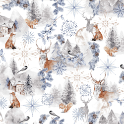 Baumwolle 100% Winterwald grau-braun  