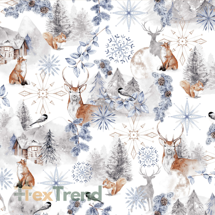 Baumwolle 100% Winterwald grau-braun  