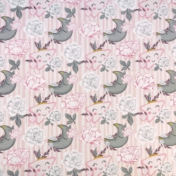 Baumwolle 100% Blumen mit Sternen und Monden rosa-grau  
