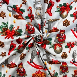 Baumwolle 100% Weihnachtsmuster Nussknacker auf grauem Hintergrund  