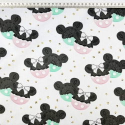 Baumwolle 100% Miki Kekse rosa-minze auf weißem Hintergrund  