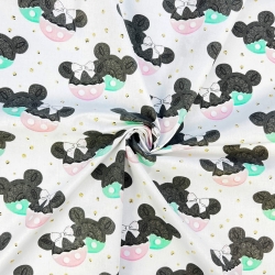 Baumwolle 100% Miki Kekse rosa-minze auf weißem Hintergrund  