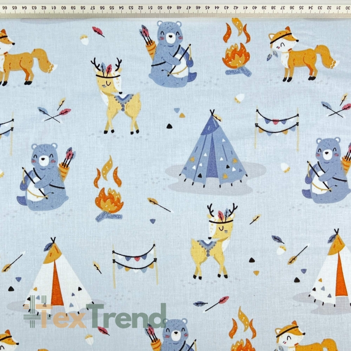 Baumwolle 100% indianische Rehkitze auf blauem Hintergrund  