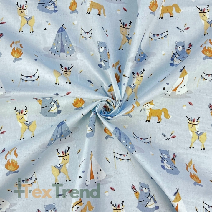 Baumwolle 100% indianische Rehkitze auf blauem Hintergrund  