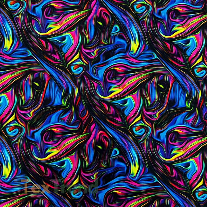 Jersey Loop Digitaldruck - abstrakt blau-rosa auf schwarzem Hintergrund  