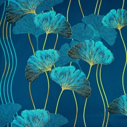 Baumwolle 100% Ginkgo-Blätter türkis auf türkisfarbenem Hintergrund  