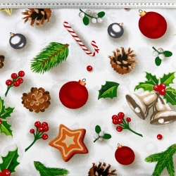 Baumwolle 100% Weihnachtsmuster Christbaumschmuck auf weißem Hintergrund  