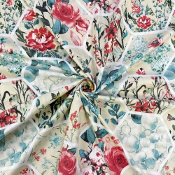 100% Baumwolle Patchwork mit bunten Blumen auf ecrufarbenem Hintergrund - 220cm  