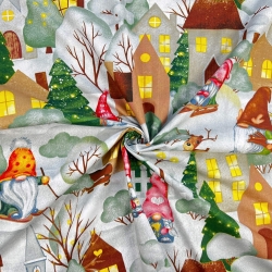 Baumwolle 100% Weihnachtsmuster Wichtel in der Stadt  