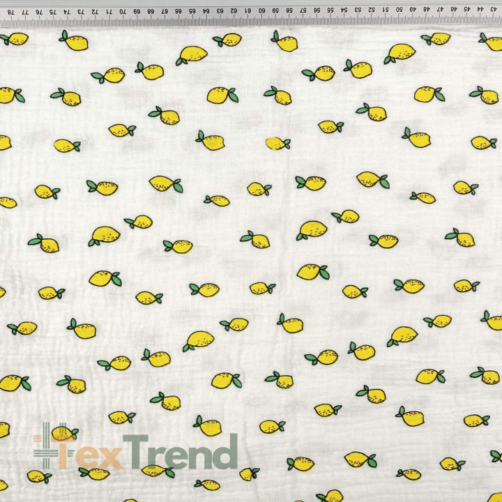 Musselin Double Gauze bedruckt mit Zitronen  