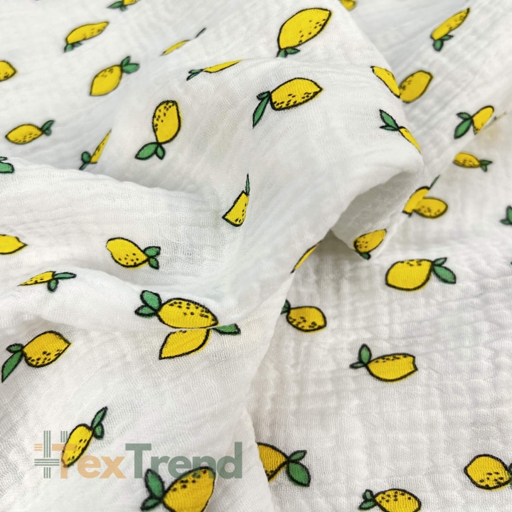 Musselin Double Gauze bedruckt mit Zitronen  