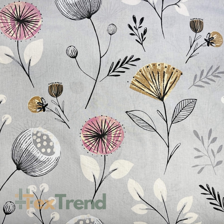 Baumwolle 100% Mohnblumen auf grauem Hintergrund  