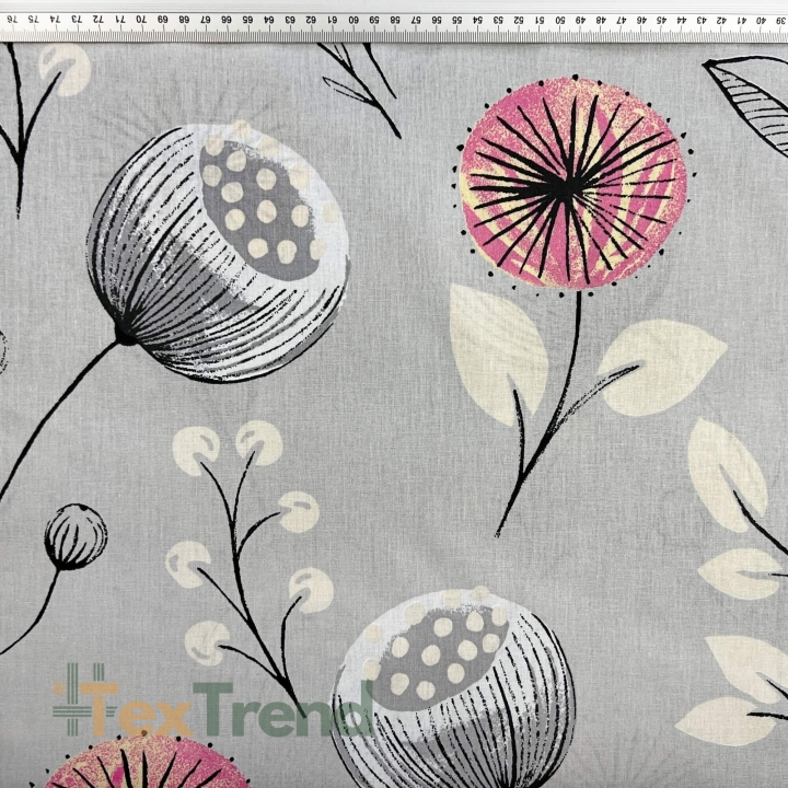 Baumwolle 100% Mohnblumen auf grauem Hintergrund  