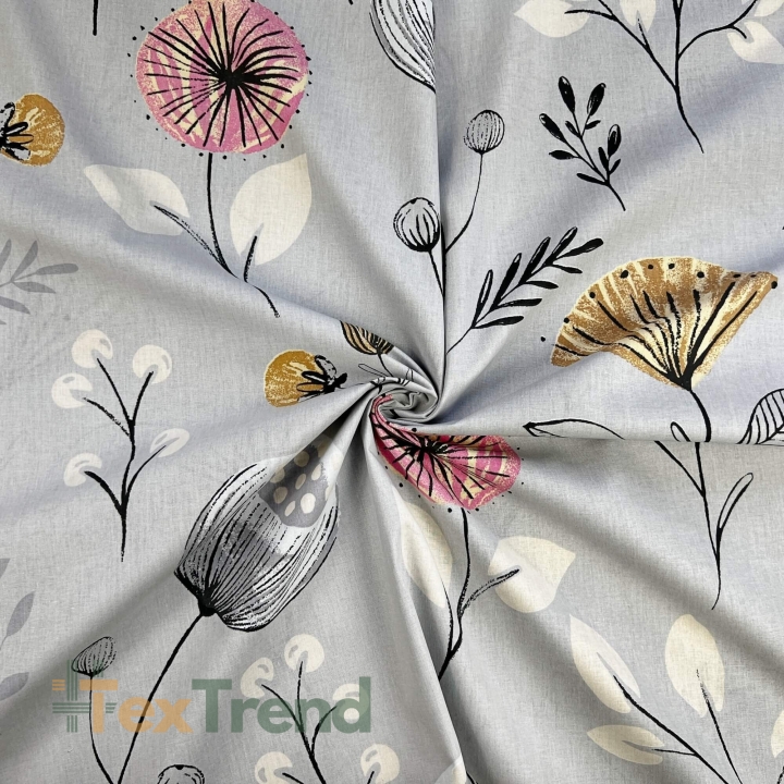 Baumwolle 100% Mohnblumen auf grauem Hintergrund  