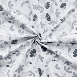 Baumwolle 100% Blumen grau graphit auf weißem Hintergrund  