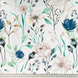 Baumwolle 100% Jeansrosa Blumen mit Zweigen  