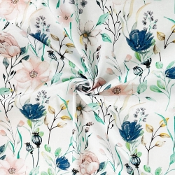 Baumwolle 100% Jeansrosa Blumen mit Zweigen  