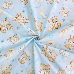 Baumwolle 100% Tierfreunde auf blauem Hintergrund  