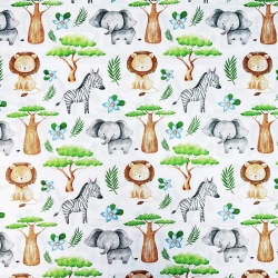 Baumwolle 100% afrikanische Tiere mit Baobab auf weißem Hintergrund  