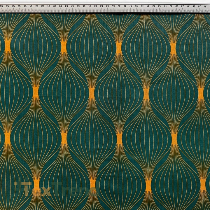 Baumwolle 100% goldene Kreisel auf grünem Hintergrund  