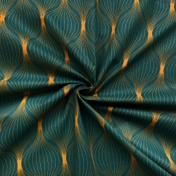 Baumwolle 100% goldene Kreisel auf grünem Hintergrund  